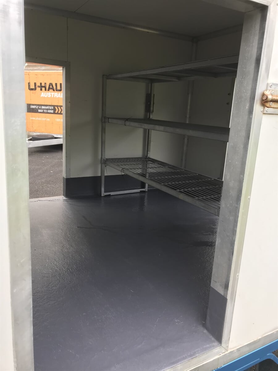 Coolroom interior with wire shelving