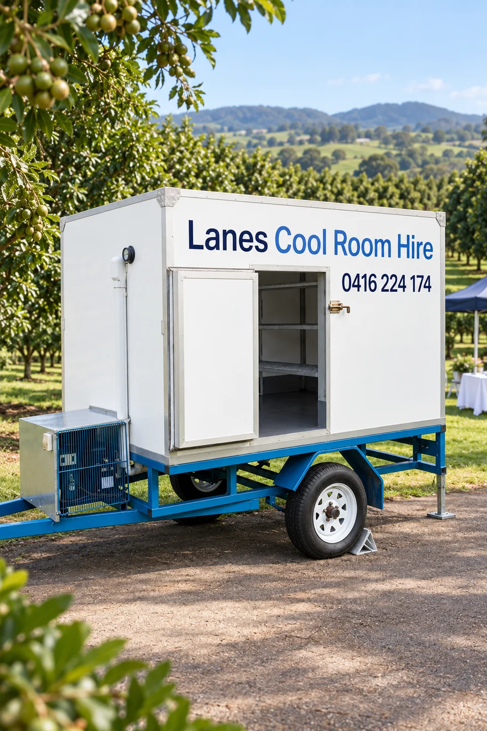 Illustration of a Lanes coolroom trailer in a Alstonville-area event setting