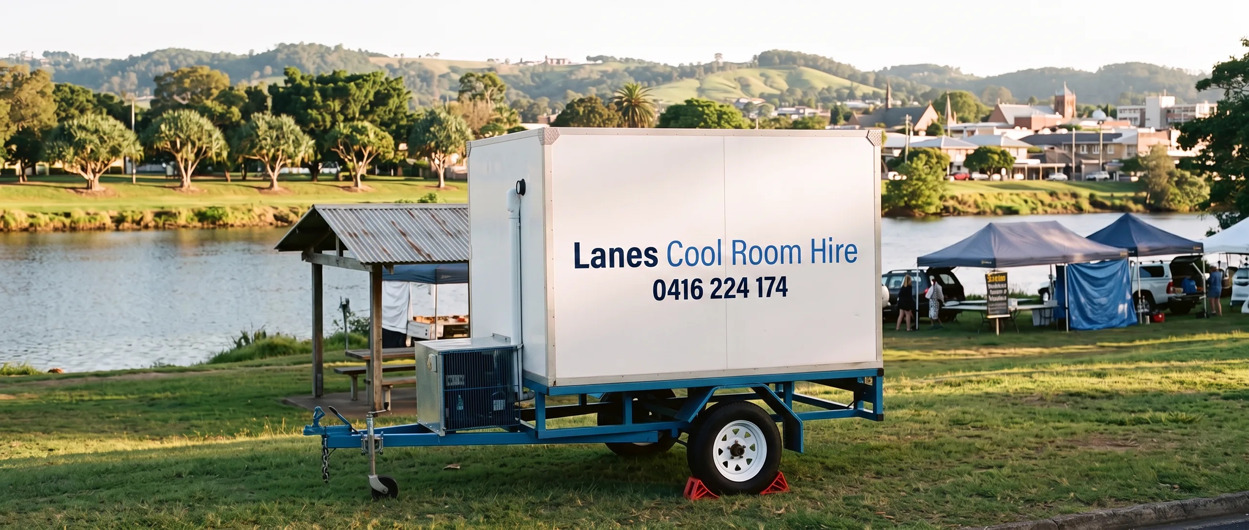Lanes mobile coolroom trailer set up in Lismore